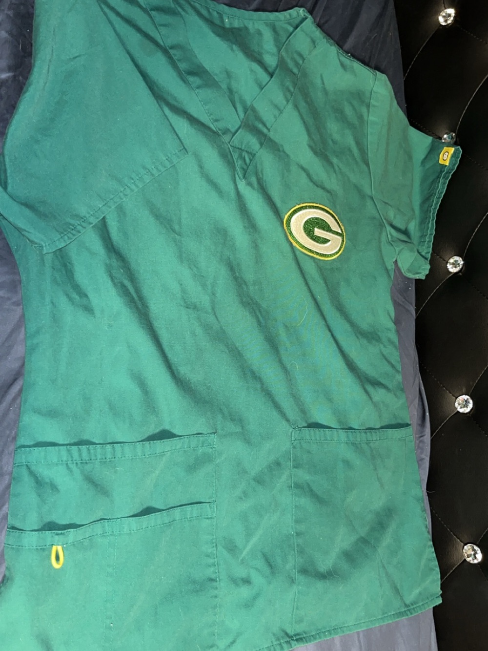 Green V-Neck Team Logo Scrub Top -